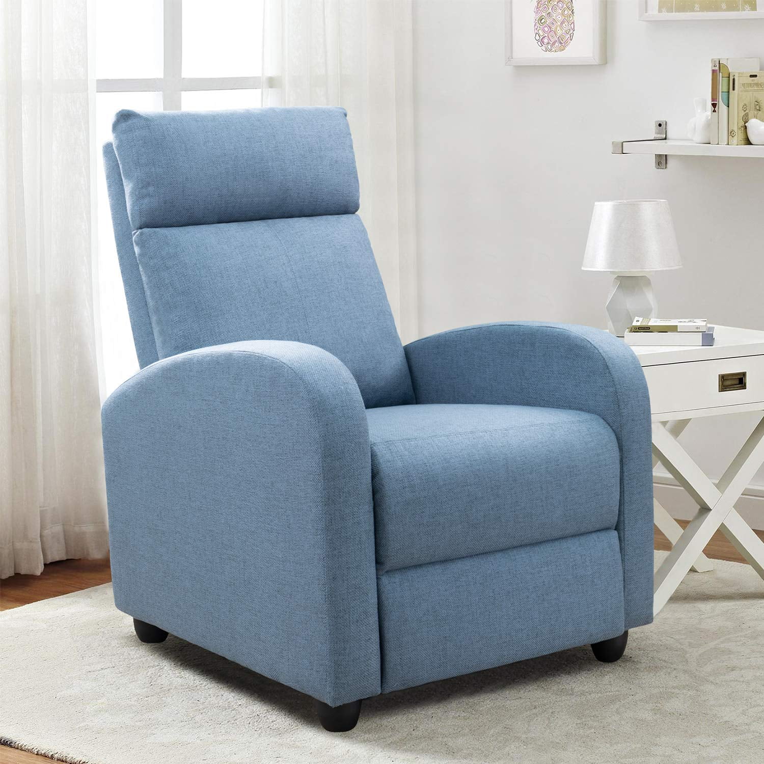 Lacoo Single Recliner, Padded Back Recliner for Living Room, Fabric