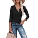 thumbnail image 1 of Blusa de mujer con cuello en V, manga larga, color puro, medio botón, blusa elegante y ajustada a la moda, negro L, 1 of 6