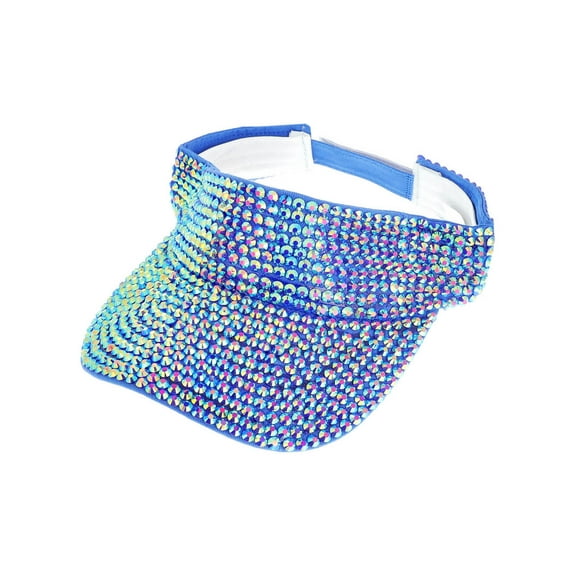 Top Headwear Women's Full Rhinestone Visor, Bling Sun Hat, Royal