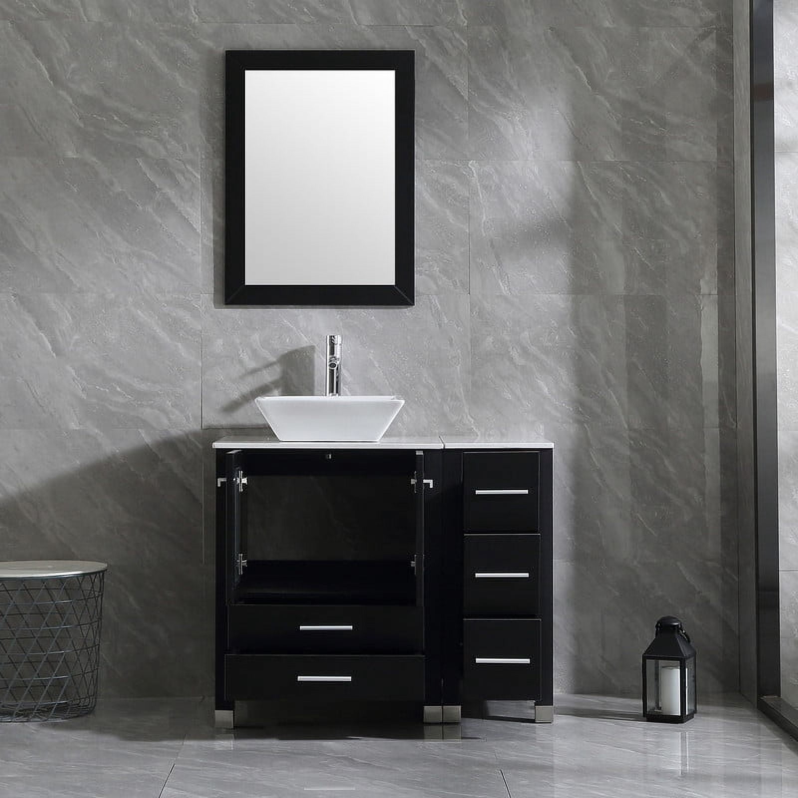 Walsport Bathroom Vanity,36" Stand Pedestal Bathroom Cabinet Top Square Ceramic Vessel Sink Faucet Drain Combo with Mirror Vanities Set,Black