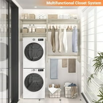 Homieasy 60” Closet System, 5FT Walk in Wood Clothing Rack with 3 Hanging Rods and 2 Shelves, Cut Be Cut to Fit, White Oak