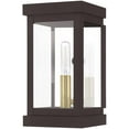 thumbnail image 2 of 5 inch 1 Light Bronze Outdoor Wall Lantern with Clear Glass Shade backed with Solid Brass material for patio, front porch, entryway and more, 2 of 5