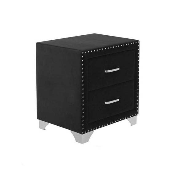 Simple Relax 2 Drawers Velvet Nightstand with Metal Handles Grey, Chrome