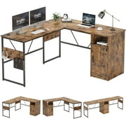 Bestier Reversible 60 inches L Shaped Computer Desk with Storage Cabinet Office Desk for 2 Person
