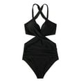 thumbnail image 3 of Women Sexy  Criss Cross Halter One Piece Swimsuit Monokini Cutout Tummy Control Bathing Suit Swimwearg, 3 of 5