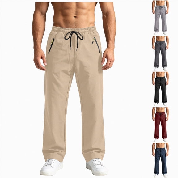 Men's Casual Pants Drawstring Elastic Waist Chino Pants Straight Leg Slacks Cotton Twill Trousers with Pockets,twill chino pants Khaki L