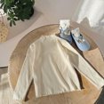 thumbnail image 4 of Resicozy Girls Long Sleeve Shirts Ribbed Tops Lettuce Trim T-Shirts, Crew Neck Basic Tees, Cute Teens Stretch Blouses, for Kids 2-12 Years Khaki 150, 4 of 9