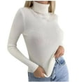 thumbnail image 3 of Aboser Turndown Collar Sweaters for Women Turtleneck Ribbed Knit Sweater Stretchy Long Sleeve Jumper Tops Slim Fitted Knitwear Solid Color Fall Basic Shirts White XL, 3 of 6