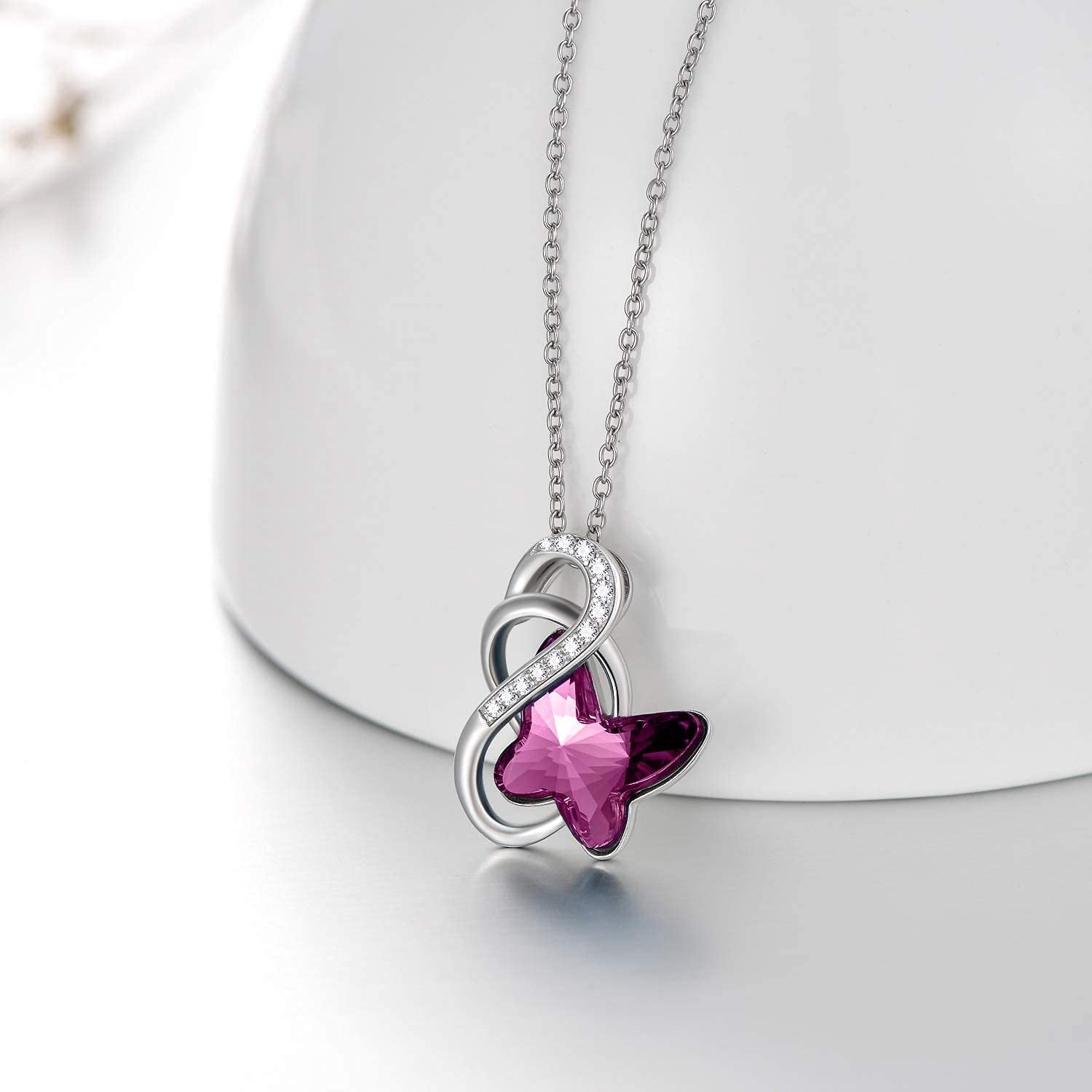 AOBOCO Gifts for Women, Sterling Silver Butterfly Necklace with Gemstone Jewelry Gifts for Women