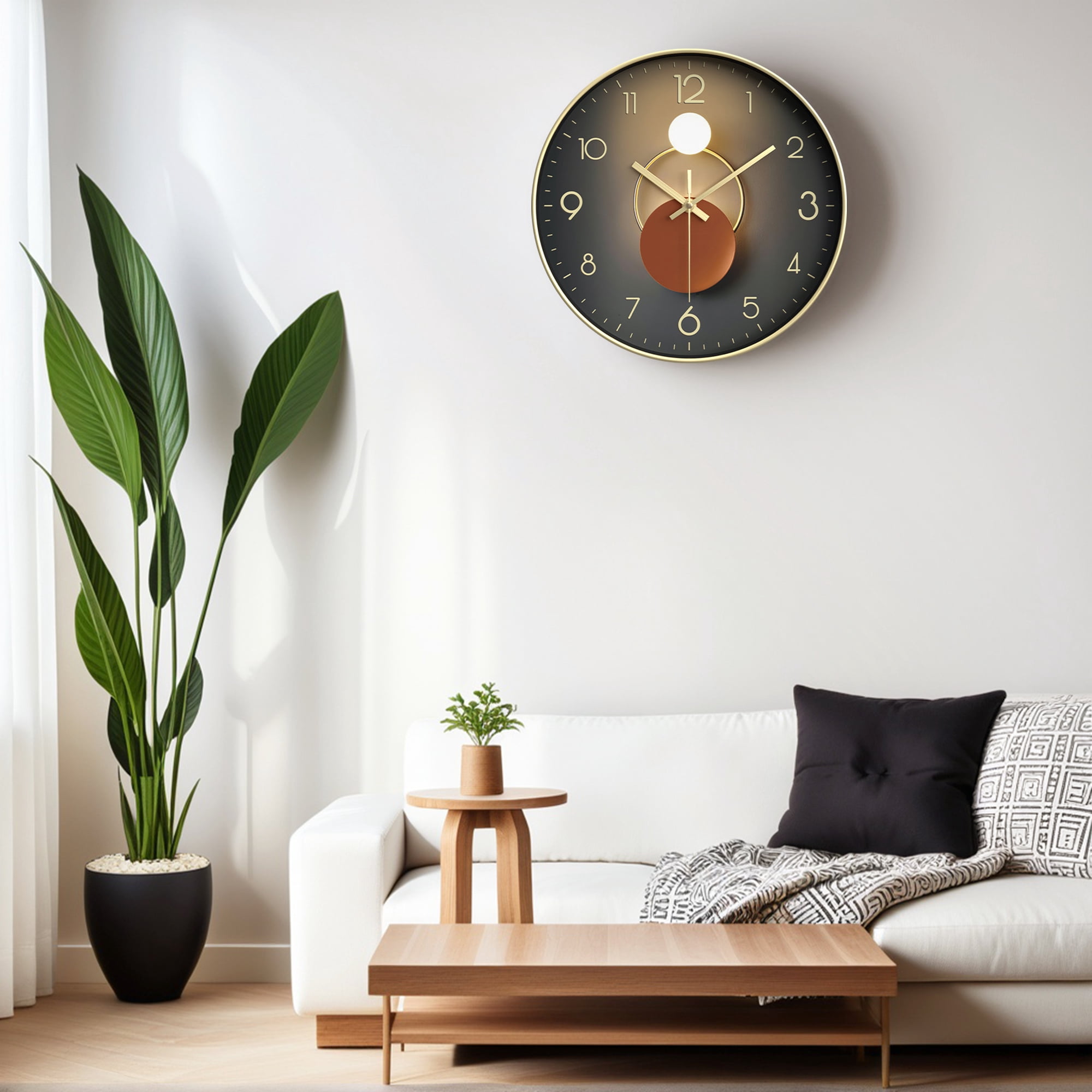 Unique Bargains Silent Non Ticking Battery Operated  Wall Clock Gold Pattern 1