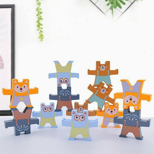 Wooden Bear Board Game Party Toy Balance Blocks Stacking Game Kids Education Toy Desktop Game