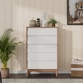 thumbnail image 3 of Merluxy 5 Drawer Dresser for Bedroom, Mid Century Wood End Table, White & Yellow Walnut, 3 of 9