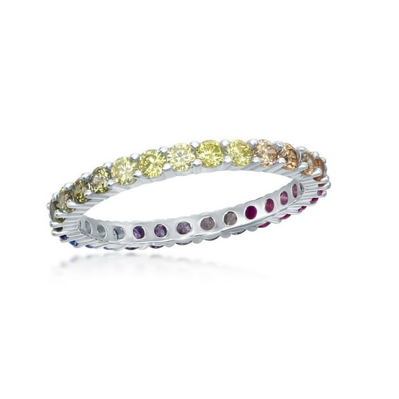iJewelry2 Sterling Silver Rainbow Multicolor Round CZ 2mm Eternity Band Ring Size 5