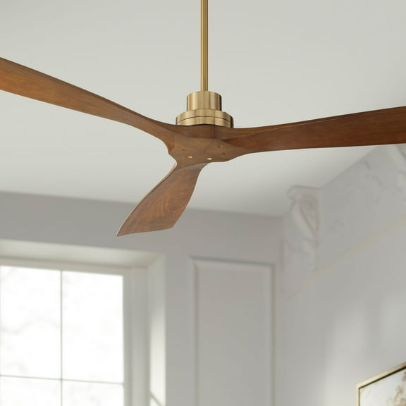 Casa Vieja 66" Delta XL Modern Indoor Ceiling Fan 3 Blade Remote Control Soft Brass Finish Walnut Finish Blades Bedroom DC Motor