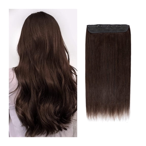 One Piece Clip in Hair Fish Line Hair Extensions Human Hair Dark Brown Color #2 Clips Real Natural Brazilian Hair Apply Invisible Wire 16-26 Inch