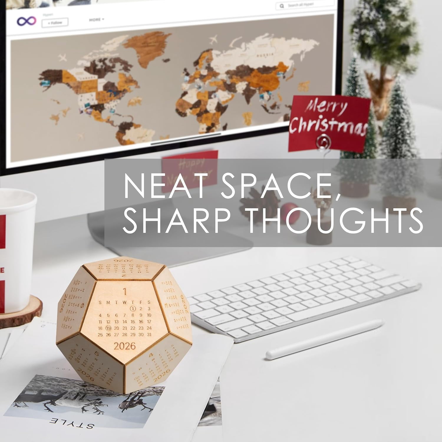2026 Wooden Desk Calendar Cube – Dodecahedron Office Decor, Unique New Year Gift for Men Women, Gifts for Coworkers Employees Boss, Chinese New Year Gifts, Valentines Day Gifts For Him
