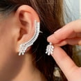thumbnail image 3 of EOEMY Asymmetrical Cz Women Amerian Crystal Cuff Stud Ear Climber Earring Punk Jewelry, 3 of 9