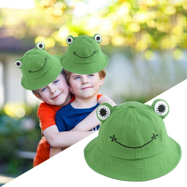 Kids Girls Cotton Frog Bucket Hat for Outdoor Holidays