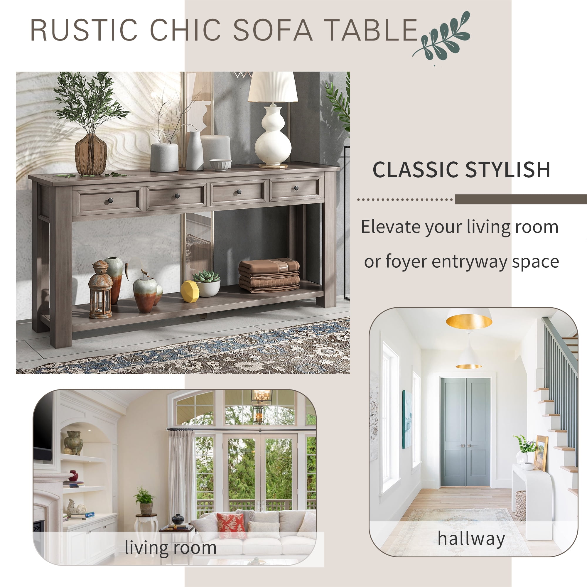 Euroco Storage Solid Wood Console Table, Gray Wash