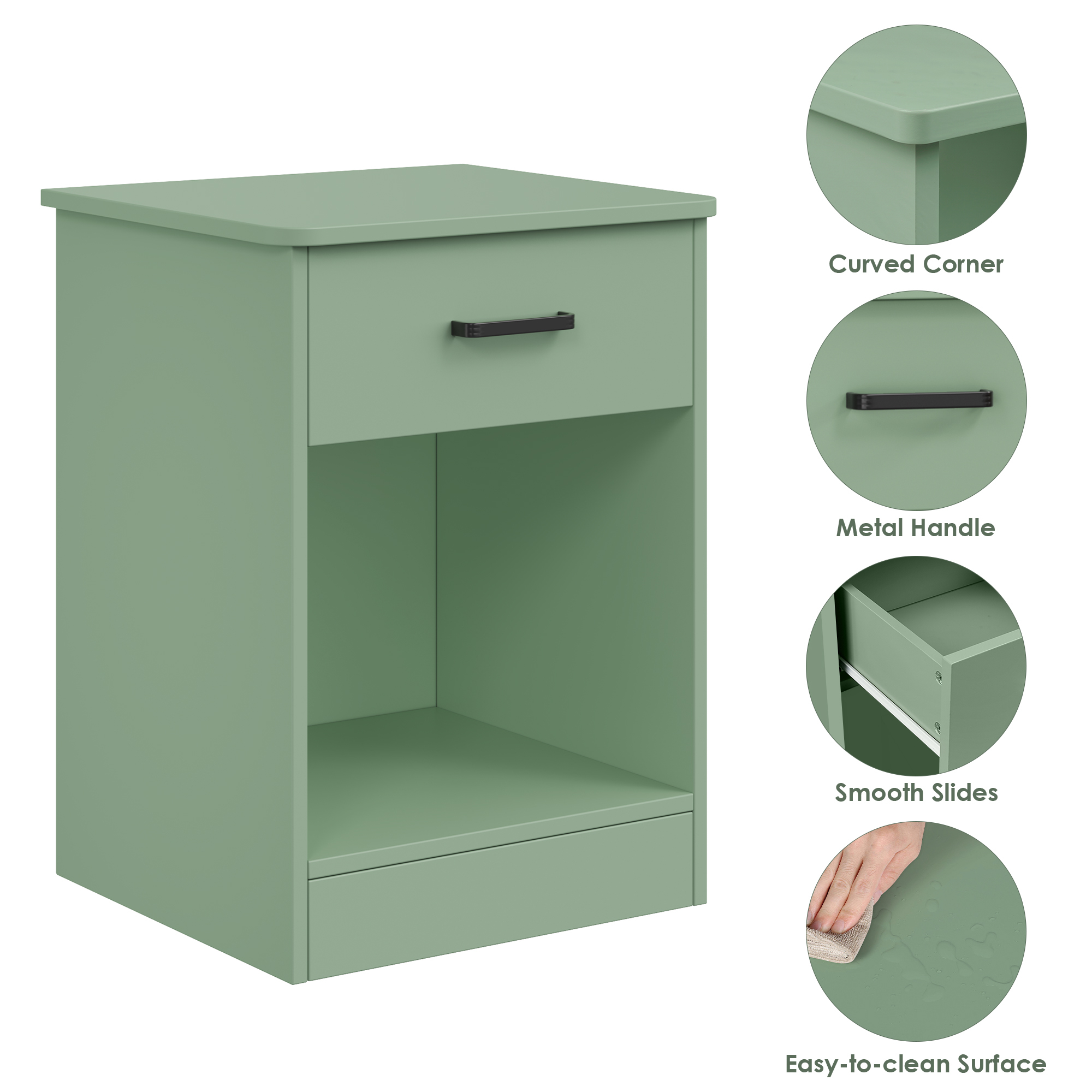 Homfa Nightstand with Drawer，2 Tier Modern Night Stand Side Table for Bedroom Living Room, Green