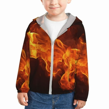 

Goofa Fiery Orange Flames Energy Printed Kids Zip-Up Hoodie Girls Boys UPF50+ Sun Protection Jacket Hooded Cooling Shirt-5 Years