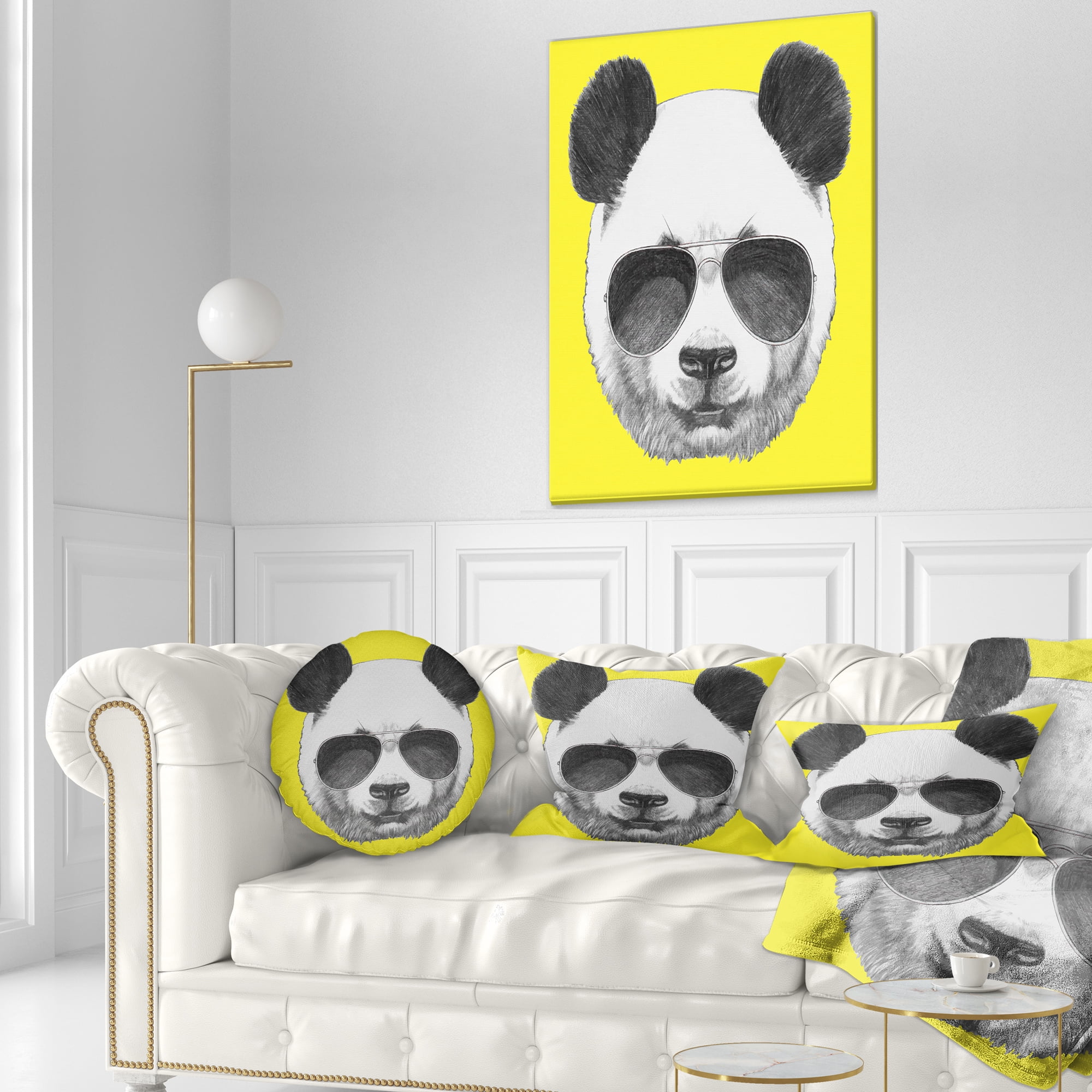 Designart Funny Panda with Sunglasses - Animal Throw Pillow - 12x20