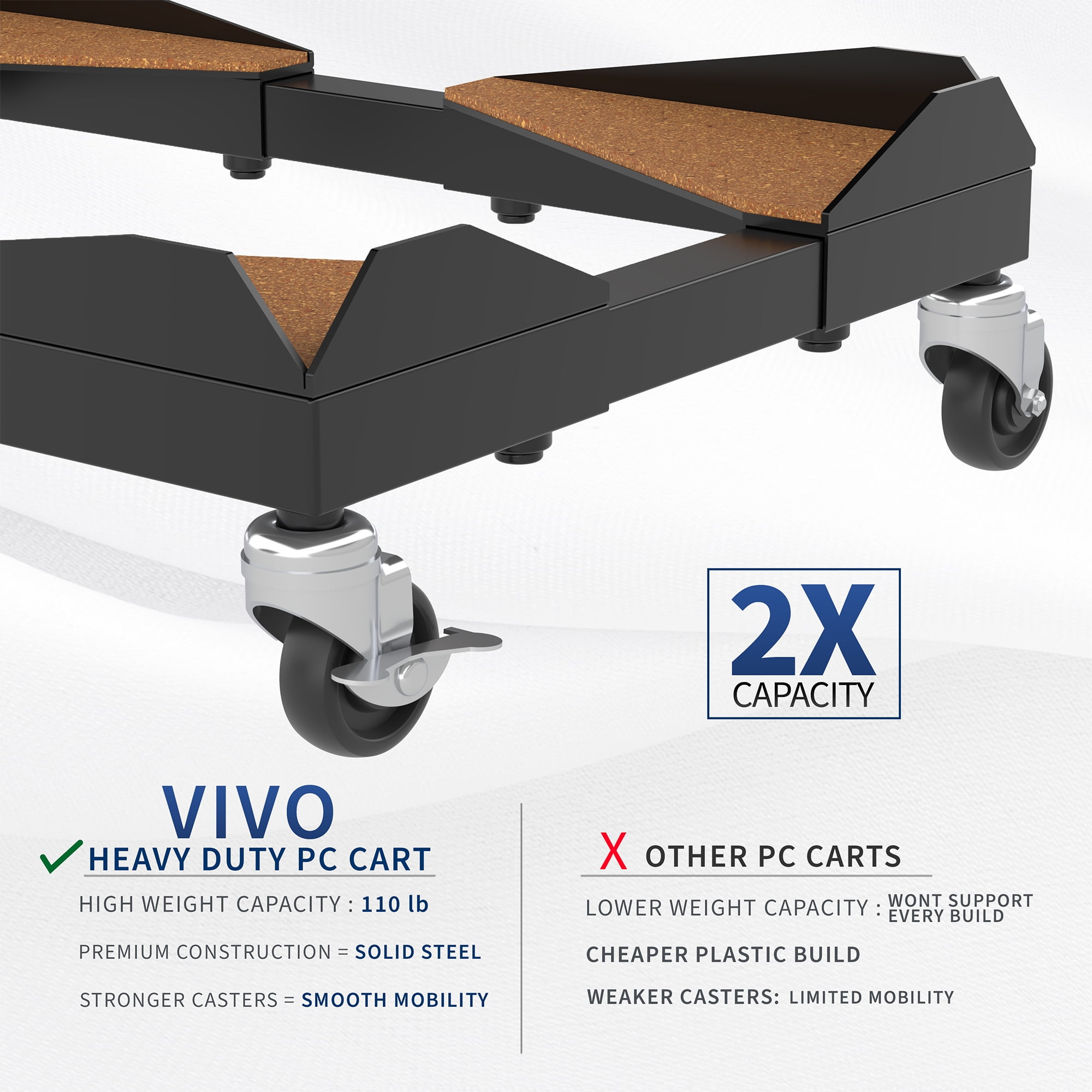 VIVO Black Premium Large PC Cart, CPU Rolling Stand, Adjustable Computer Trolley