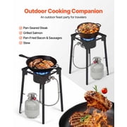 VEVOR Single Burner Outdoor Propane Gas Stove, 100,000 BTU Propane LPG Gas Camping Stove, Heavy Duty Carbon Steel Outdoor Cooker, with Tall Stand & PSI Regulator, for BBQ Camp Home Patio RV Cooking