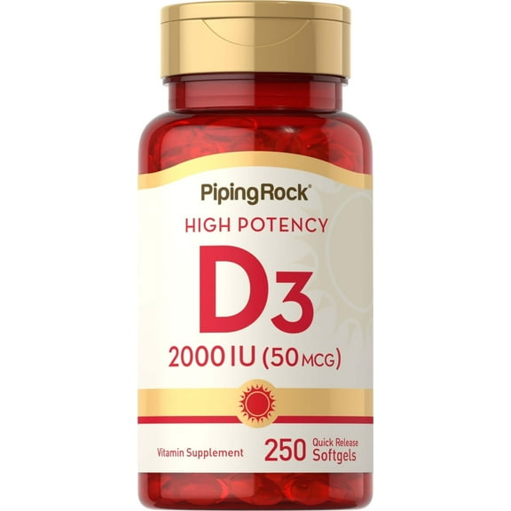 Vitamin D3 2000 IU | 250 Softgels | High Potency Supplement for Men and Women | by Piping Rock