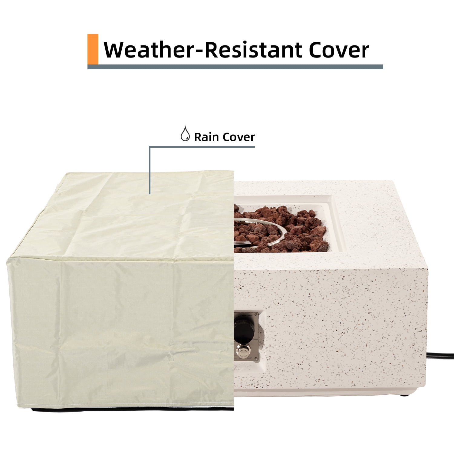 VENTOPYR 35''Outdoor Square Propane Fire Pit Table,Terrazzo White Faux Stone Finish