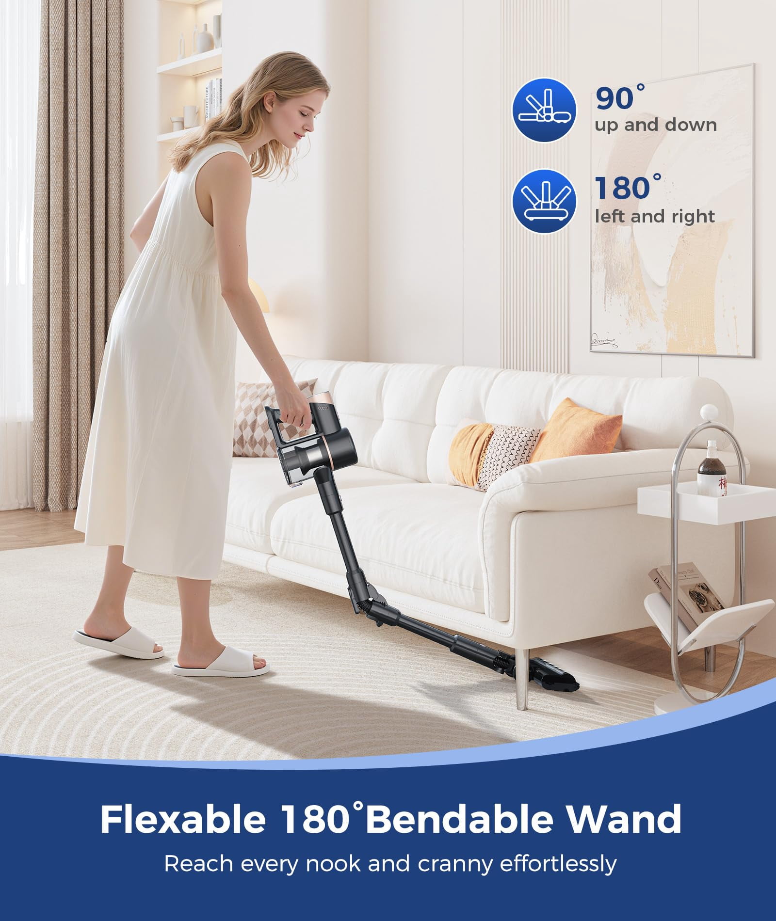 KISSAIR Cordless Vacuum Cleaners rechargeable 50min 2200mah Lightweight Led Display Screen Stick Vacuum Cleaners for Home Carpet Hardwood Floor Pet Hair, Grey