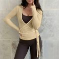 thumbnail image 5 of Women Wrap Top Long Sleeve Self Tie Dance Shirt Yoga Tops Workout Active Blouses, 5 of 5