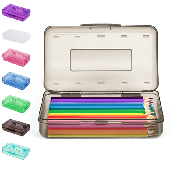 Yhmxh Clear Pencil Case, Large Capacity Plastic Hard Pencils Case Crayon Box with Snap-Tight Lid Stackable Art Craft Organizer Marker Organizer Box for Pens Pencils Office Supplies Storage