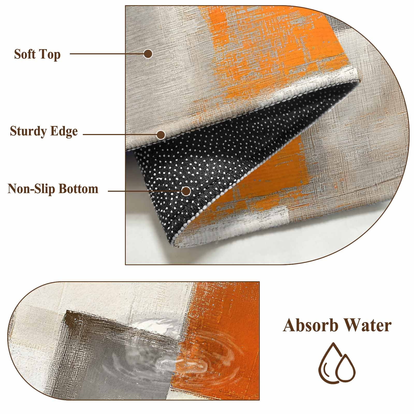 Burnt Orange Bathroom Mat 2x3 FT, Non Slip Small Kitchen Mat, Grey Modern Abstract Art Oil Painting Geometric Washable Soft Backed Front Door Throw Rug Indoor Outdoor Doormat for Entryway Sink