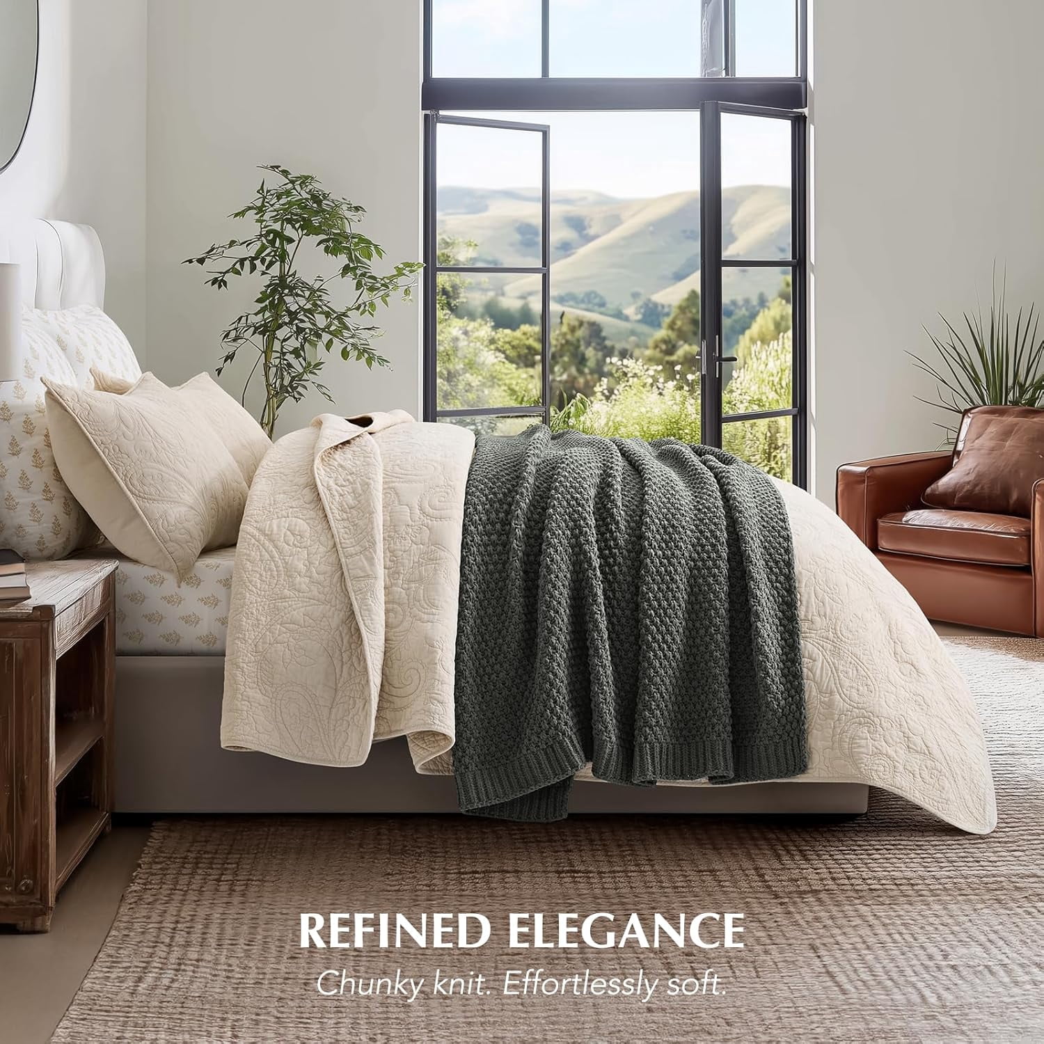 EVERGRACE Chunky Chenille Knit Throw Blanket for Couch, Soft Luxurious Moss Stitch Blankets for Bed, Cozy Decorative Farmhouse Knitted Throws for Sofa, Charcoal Gray, 60" x 80"