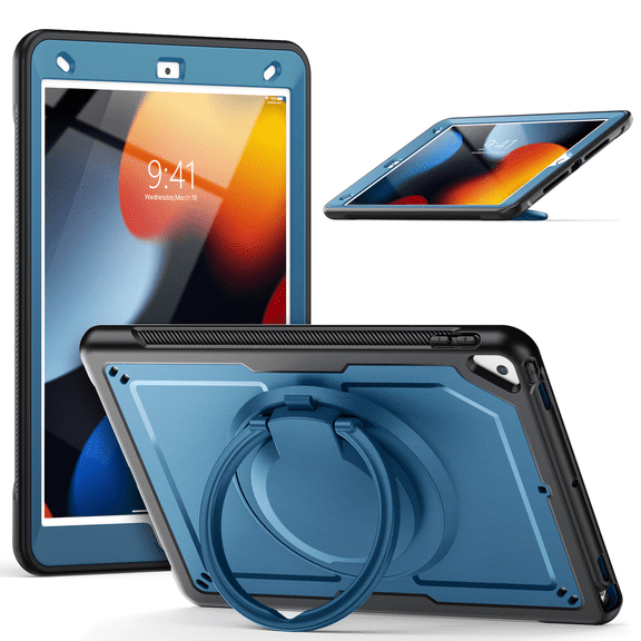 Tablet Case for Apple iPad 7th/8th/9th Generation 10.2-in Shockproof Rugged Cover with Rotating Stand & Pencil Holder