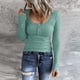 thumbnail image 2 of Camiseta Henley de manga larga para mujer: camiseta ajustada con botones, tejido de punto acanalado, cuello redondo, perfecta para combinar en invierno., 2 of 7