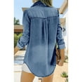 thumbnail image 4 of Women Button Down Denim Shirt Long Sleeve Roll Up Casual Oversized Jean Jacket Distressed Tunic Top, 4 of 7