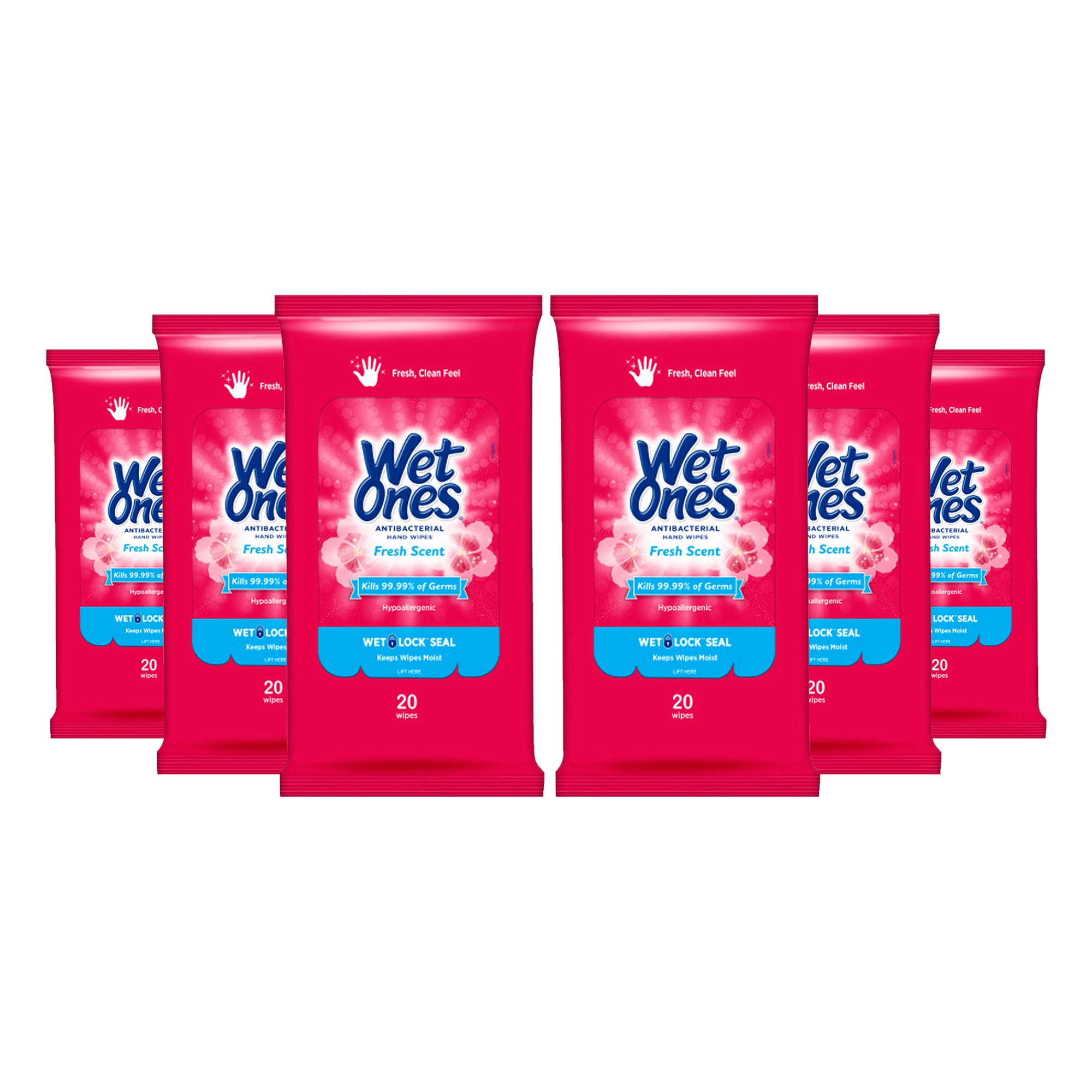 Wet Ones Antibacterial Hand Wipes Fresh Scent Travel Pack - 20 Count (Pack of 6)