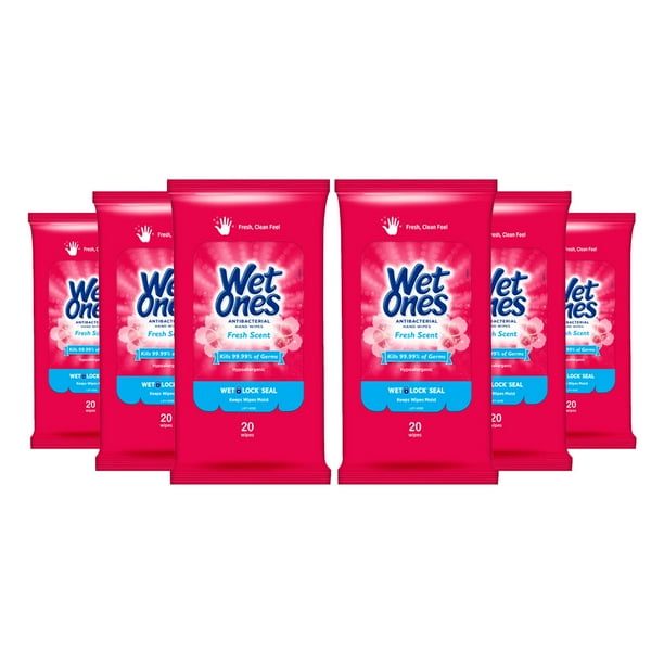Wet Ones Antibacterial Hand Wipes Fresh Scent Travel Pack 20 Count