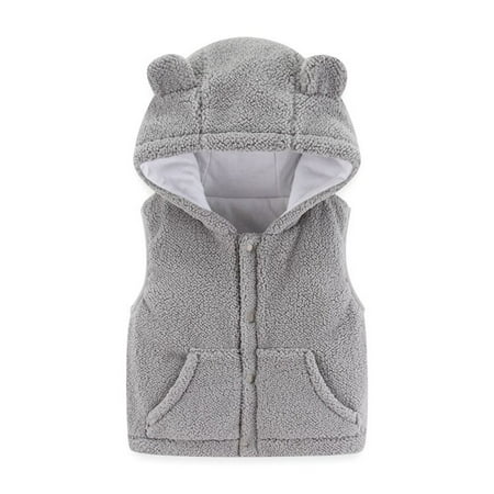 

QWERTYU Newborn Infant Toddler Baby Children Boy Girl Hooded Pockets Vest Sleeveless Fall Winter Outerwear Button Up Fleece Jackets 0-4Y