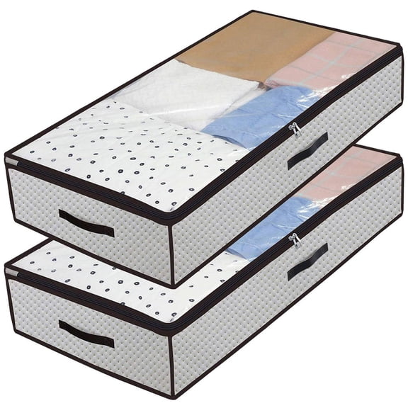 Amosfun Underbed Storage Boxes Non-Woven Cloth Storage Bag Light Grey 2Pcs Organizer