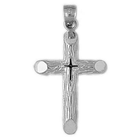 14K White Gold Latin Cross Pendant - 35 mm