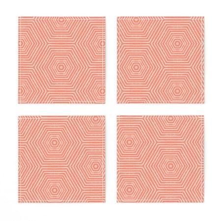 

Linen Cotton Canvas Cocktail Napkins (Set of 4) - Hexagon Coral Modern Geometric Pink Red Tan Retro Distressed Weathered Print Cloth Cocktail Napkins by Spoonflower