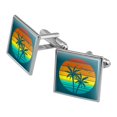 thumbnail image 1 of Sunset with Palm Trees Graphic Square Cufflink Set - Silver or Gold, 1 of 5