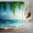 thumbnail image 2 of 3D Palms Ocean Tropical Island Beach Shower Curtain, Fabric Cloth Polyester Waterproof Bath Curtain, Maldives High-Resolution Photography Home Decor Bathroom Textile Leisure Shower Curtain, 2 of 4