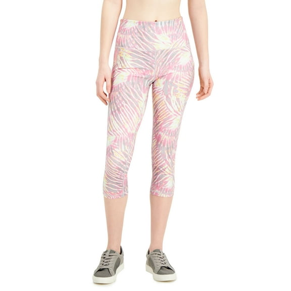 Ideology Women's High Rise, Side Pockets Cropped Leggings, Tropical Print, 2XL.