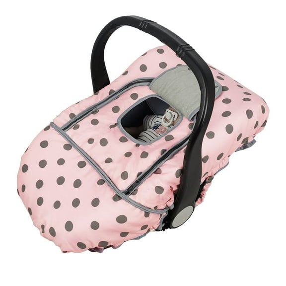 Car seat Cover for baby, Baby carseat Cover canopy, door open with flap cover, Thick Padded, perfect for winter, Pink dots;
