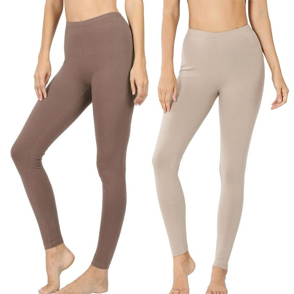 2 Packs of Zenana Women Premium Cotton High Waist Full Ankle Length Leggings