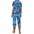 thumbnail image 5 of HUJlwoi Short Sleeve Pajama Sets for Women Capri Pants 2 Piece Sleepwear Sets Tie Dye V-Neck Ladies Lounge Matching Clothing, 5 of 6